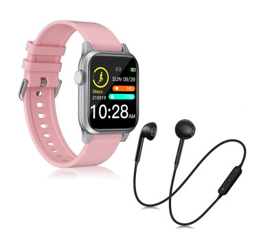 Kit 1 Relógio Smartwatch P18 Rosa Android iOS + 1 Fone Bluetooth S6 Preto