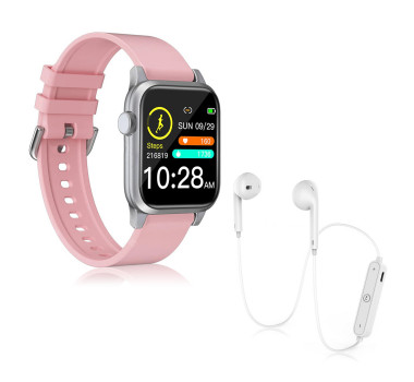 Kit 1 Relógio Smartwatch P18 Rosa Android iOS + 1 Fone Bluetooth S6 Branco
