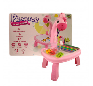 Projetor para Desenho Infantil Mesa Pintura De Projeção Magica Brinquedos Aprendizagem Girafa Rosa