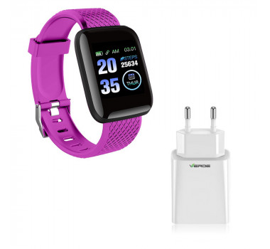 Kit 1 Relógio Smartwatch D13 Roxo Esportivo Android iOS + 1 Base de Carregador