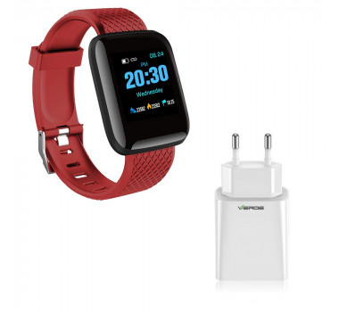 Kit 1 Relógio Smartwatch D13 Vermelho Esportivo Android iOS + 1 Base de Carregador