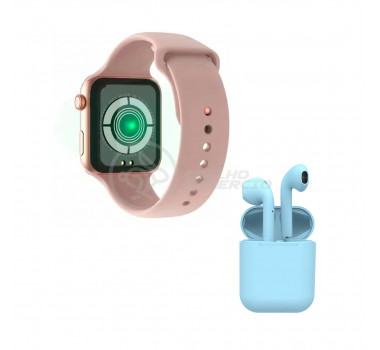 Kit SmartWatch Relógio Inteligente W34 Rosa + Inpods 12 Azul Sem Fio Presente Dia Dos Namorados
