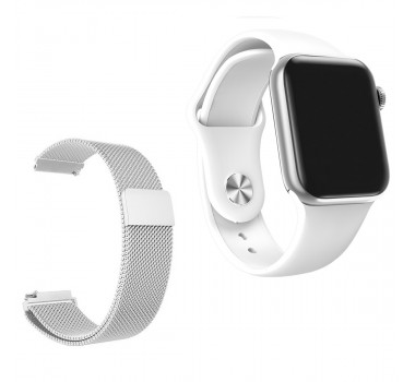 Relógio Smartwatch IWO 7 Watch 5 Branco Android iOS + 1 Pulseira Extra de Aço Prata