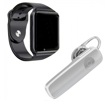 Kit 1 Relógio SmartWatch A1 Preto + 1 Fone De Ouvido Sem Fio Bluetooth Headset Branco