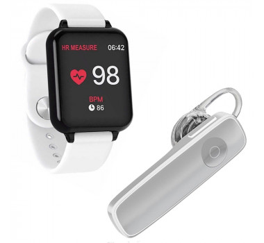 Kit 1 Relógio Smartwatch B57 Hero Band 3 Branco + 1 Fone De Ouvido Sem Fio Bluetooth Headset Branco