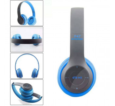 Fone de Ouvido Sem Fio Bluetooth Dobrável P47 - Azul