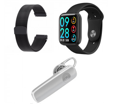 Kit 1 Relógio Smartwatch P80 Preto Android iOS + 1 Pulseira Extra + 1 Fone Bluetooth Headset Branco