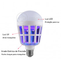 Lâmpada Luz LED Branco 15w Atrai e Mata com Choque Mosquito Insetos Pernilongo Moscas