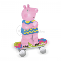 Boneco Mini Familia Peppa Pig Bloco de Montar Compatível Com Lego - George Pig com Skate