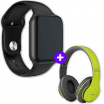 Kit Smartwatch Iwo 8 Preto Relógio Inteligente 44mm Serie 4 + Headphone Sem Fio Bluetooth P47 Verde