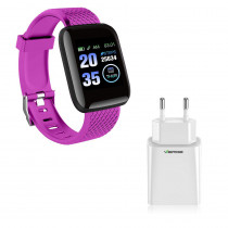 Kit 1 Relógio Smartwatch D13 Roxo Esportivo Android iOS + 1 Base de Carregador