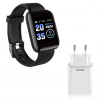 Kit 1 Relógio Smartwatch D13 Preto Esportivo Android iOS + 1 Base de Carregador
