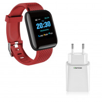 Kit 1 Relógio Smartwatch D13 Vermelho Esportivo Android iOS + 1 Base de Carregador