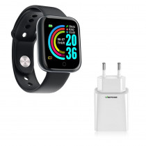 Kit 1 Relógio Smartwatch D20 Preto Esportivo Android iOS + 1 Base de Carregador