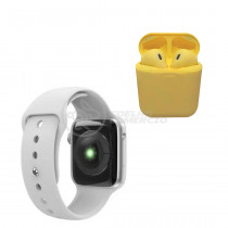 Kit SmartWatch Relógio Digital W34 Branco + Inpods 12 Amarelo Sem Fio Presente Dia Dos Namorados