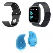 Kit 1 Relógio Smartwatch P70 Preto Android iOS + 1 Pulseira Extra + 1 Mini Fone Bluetooth Azul