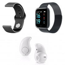 Kit 1 Relógio Smartwatch P70 Preto Android iOS + 1 Pulseira Extra + 1 Mini Fone Bluetooth Branco