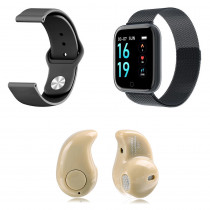 Kit 1 Relógio Smartwatch P70 Preto Android iOS + 1 Pulseira Extra + 1 Mini Fone Bluetooth Marfim