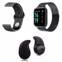 Kit 1 Relógio Smartwatch P70 Preto Android iOS + 1 Pulseira Extra + 1 Mini Fone Bluetooth Preto