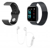Kit 1 Relógio Smartwatch P70 Preto Android iOS + 1 Pulseira Extra + 1 Fone Bluetooth Original Branco