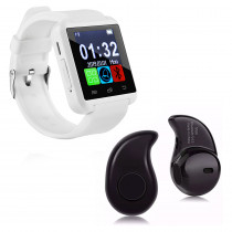 Kit 1 Smartwatch U8 Relogio Inteligente Bluetooth Ios Android Branco + 1 Mini Fone Bluetooth Preto