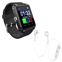 Kit 1 Smartwatch U8 Relogio Inteligente Bluetooth Ios Android Preto   1 Fone Bluetooh Original Branco