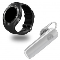 Kit 1 Relógio SmartWatch Y1 Preto + 1 Fone De Ouvido Sem Fio Bluetooth Headset Branco