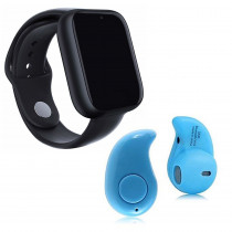 Kit 1 Relógio SmartWatch A1 Pro Plus Preto + 1 Mini Fone Bluetooth Azul
