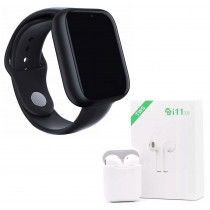 Kit 1 Relógio SmartWatch A1 Pro Plus Preto + 1 Fone Bluetooth i11 TWS Branco