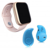 Kit 1 Relógio SmartWatch A1 Pro Plus Rosa + 1 Mini Fone Bluetooth Azul