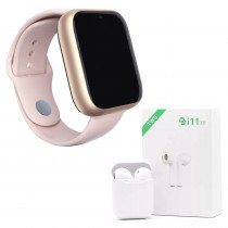 Kit 1 Relógio SmartWatch A1 Pro Plus Rosa + 1 Fone Bluetooth i11 TWS Branco