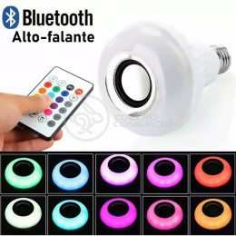 Lâmpada LED 12w E27 RGB Colorida com Caixa de Som Bluetooth e Controle Remoto